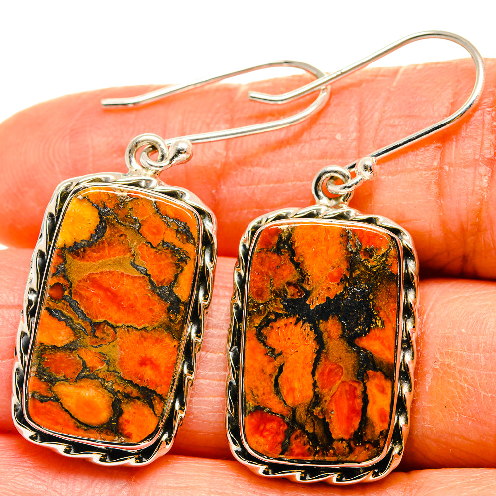 Orange Copper Composite Turquoise Earrings handcrafted by Anasilvercos - EARR425828