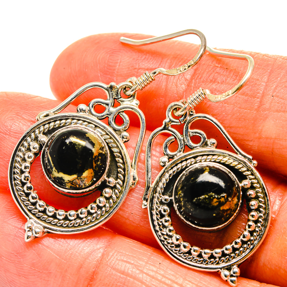 Pyrite In Black Onyx Earrings handcrafted by Anasilvercos - EARR425841