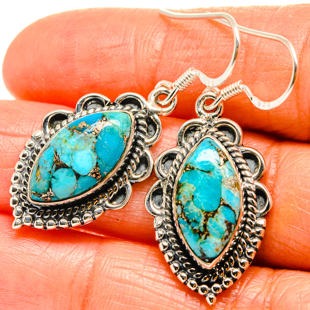 Blue Copper Composite Turquoise Earrings handcrafted by Anasilvercos - EARR425870