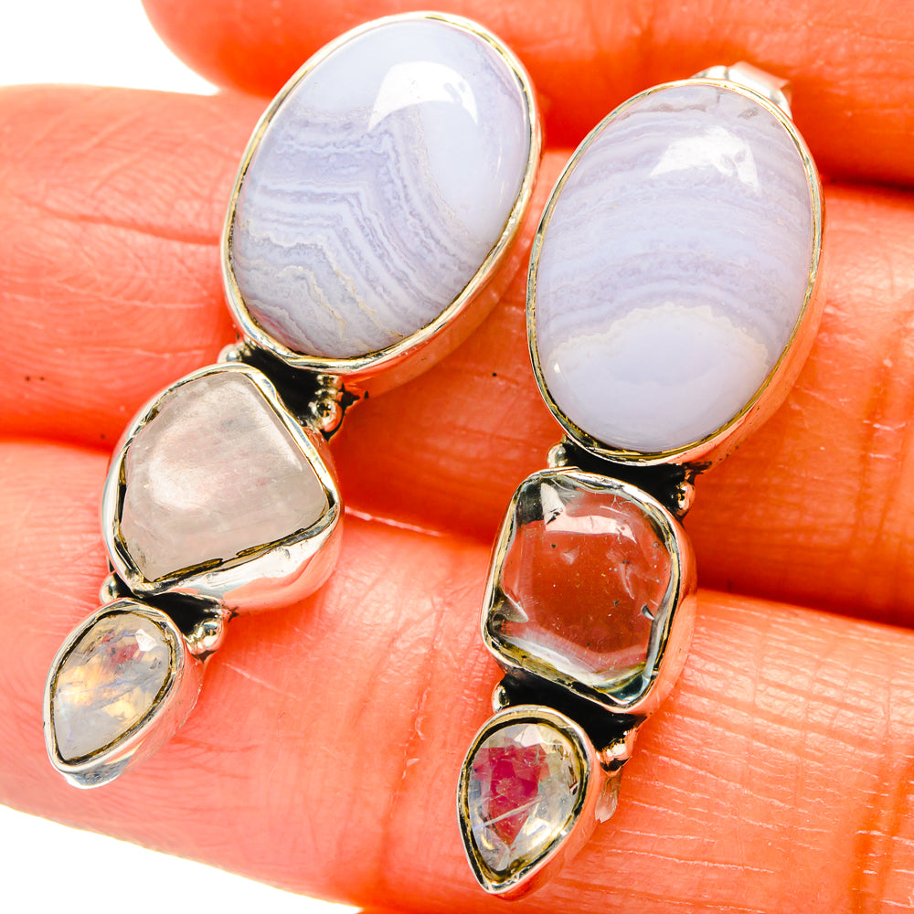 Blue Lace Agate Earrings handcrafted by Anasilvercos - EARR425879