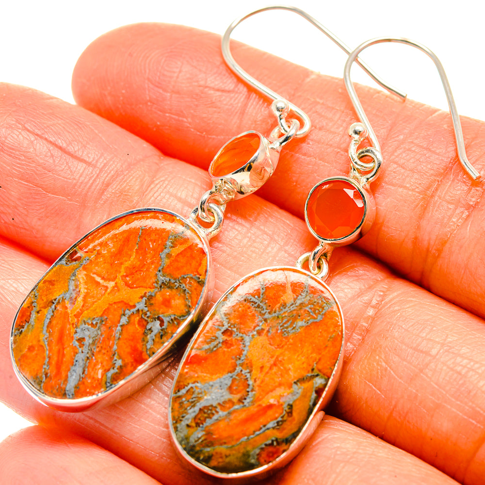 Orange Copper Composite Turquoise Earrings handcrafted by Anasilvercos - EARR425880