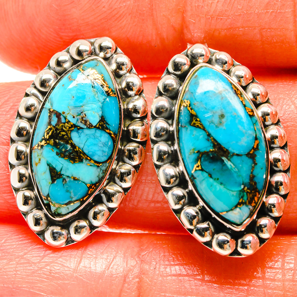 Blue Copper Composite Turquoise Earrings handcrafted by Anasilvercos - EARR425889