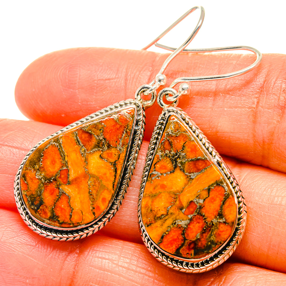 Orange Copper Composite Turquoise Earrings handcrafted by Anasilvercos - EARR425915