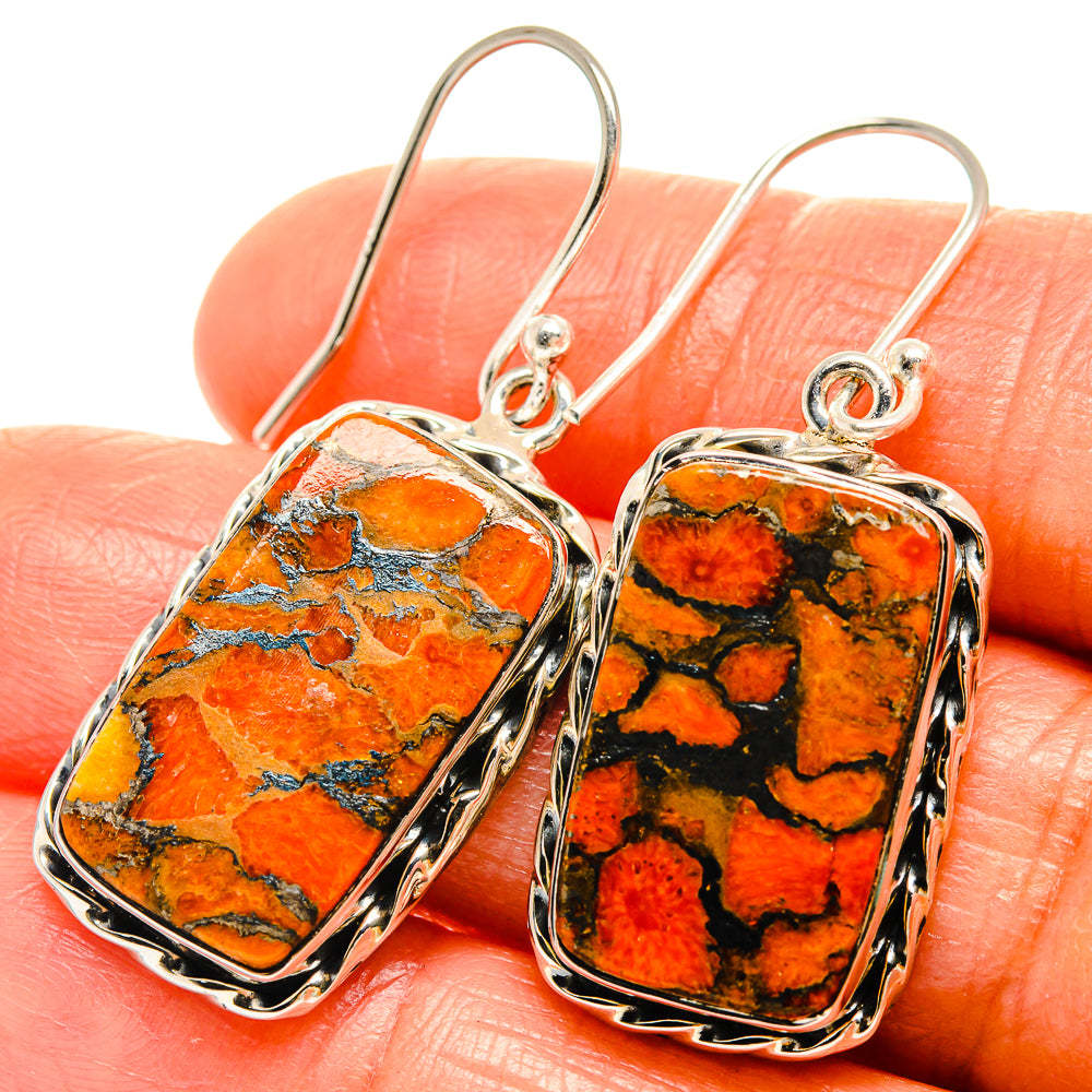 Orange Copper Composite Turquoise Earrings handcrafted by Anasilvercos - EARR426000