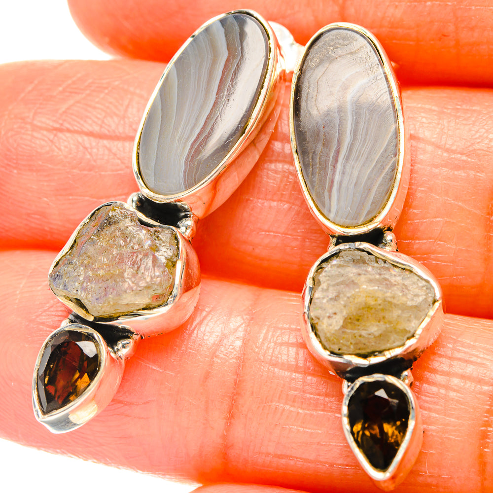 Botswana Agate Earrings handcrafted by Anasilvercos - EARR426050