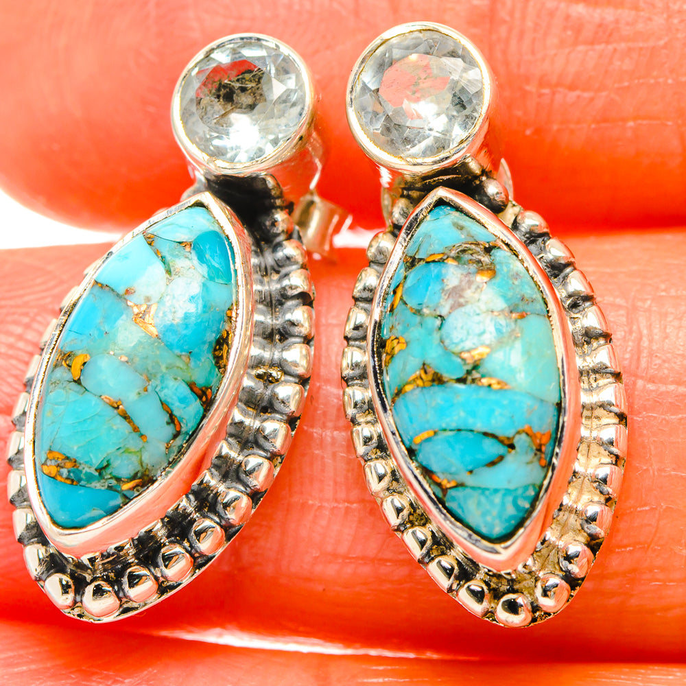 Blue Copper Composite Turquoise Earrings handcrafted by Anasilvercos - EARR426062