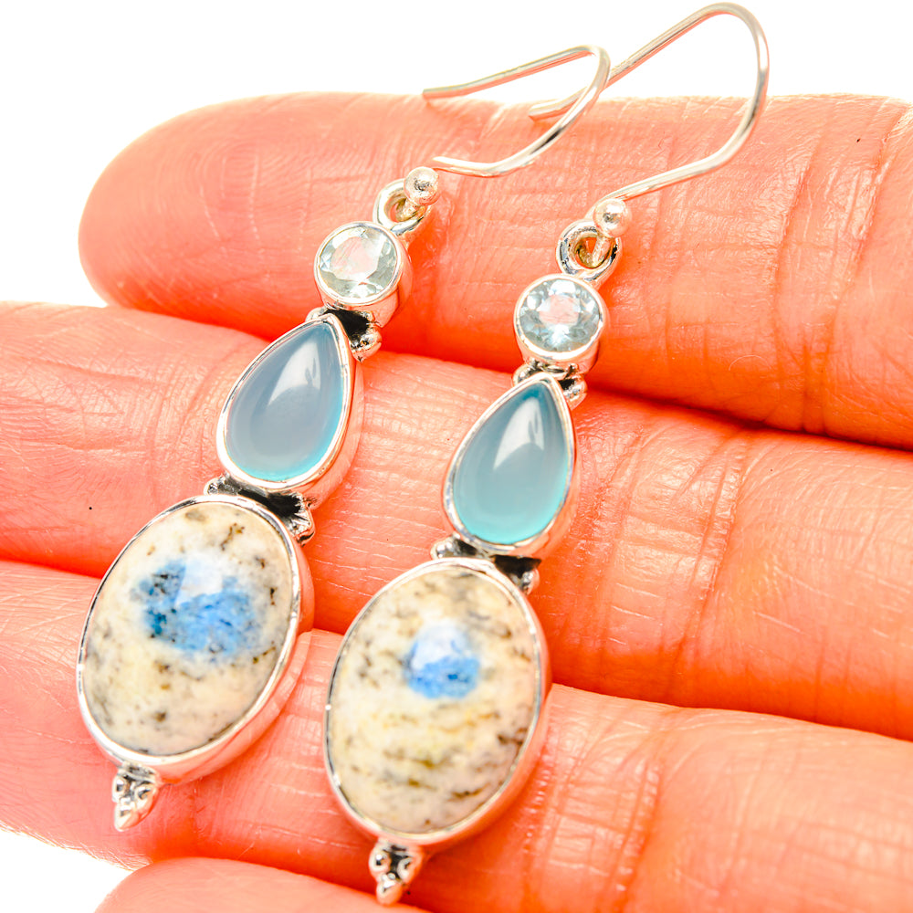 K2 Blue Azurite Earrings handcrafted by Anasilvercos - EARR426066