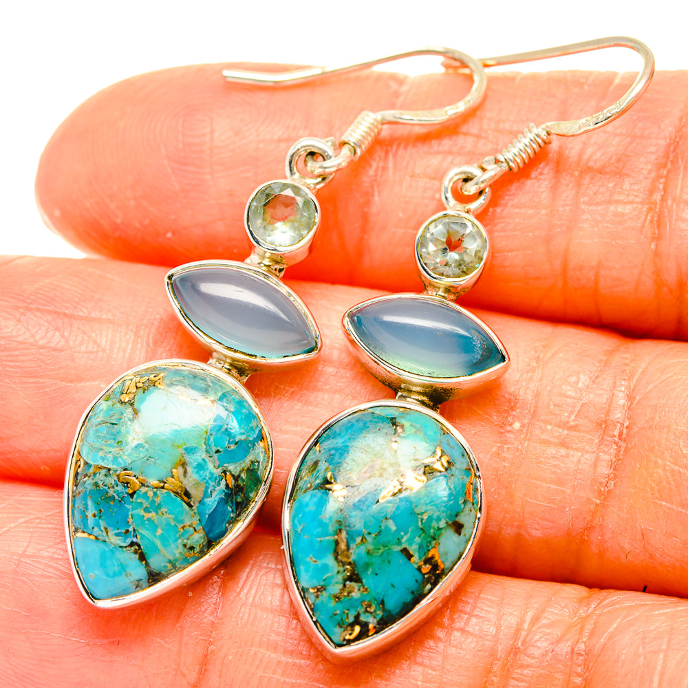 Blue Copper Composite Turquoise Earrings handcrafted by Anasilvercos - EARR426123