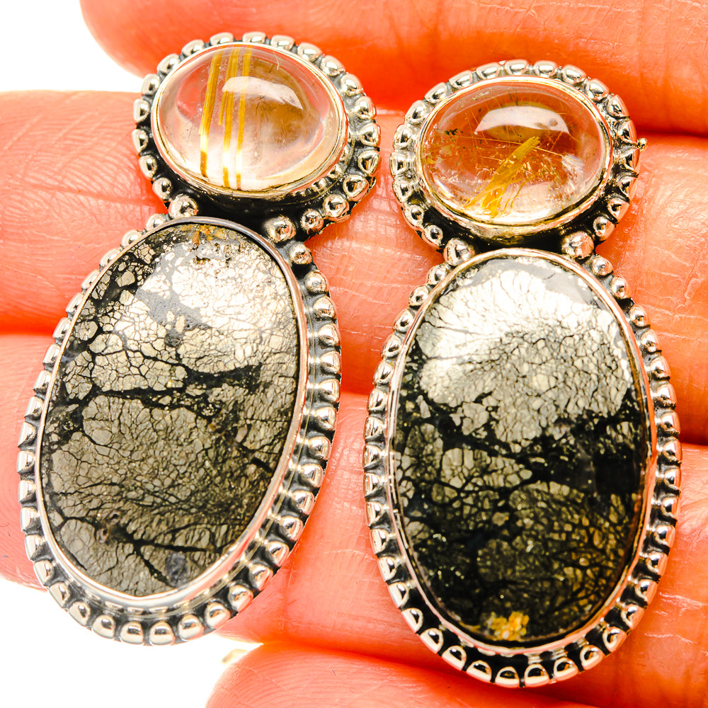 Pyrite Agate Earrings handcrafted by Anasilvercos - EARR426156