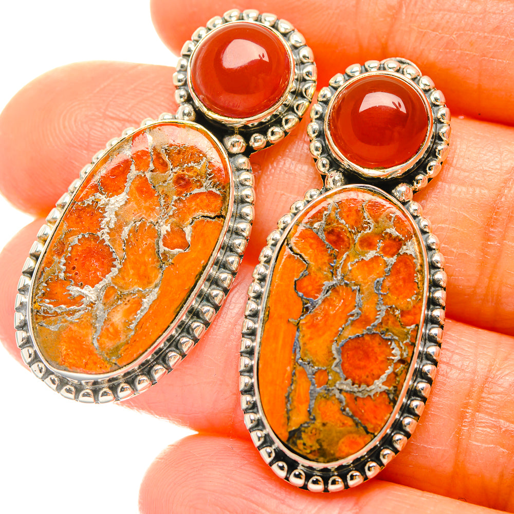 Orange Copper Composite Turquoise Earrings handcrafted by Anasilvercos - EARR426166