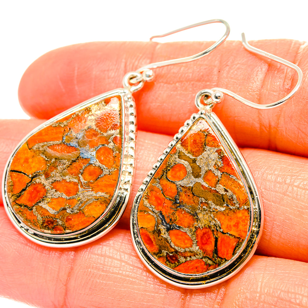 Orange Copper Composite Turquoise Earrings handcrafted by Anasilvercos - EARR426188
