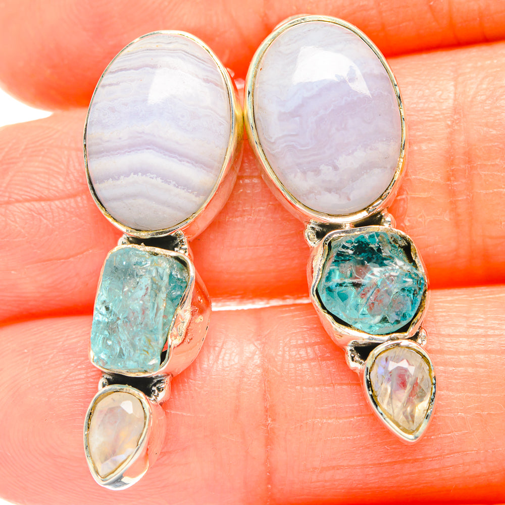 Blue Lace Agate Earrings handcrafted by Anasilvercos - EARR426254