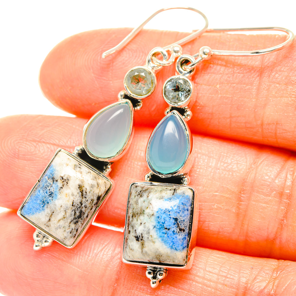 K2 Blue Azurite Earrings handcrafted by Anasilvercos - EARR426255