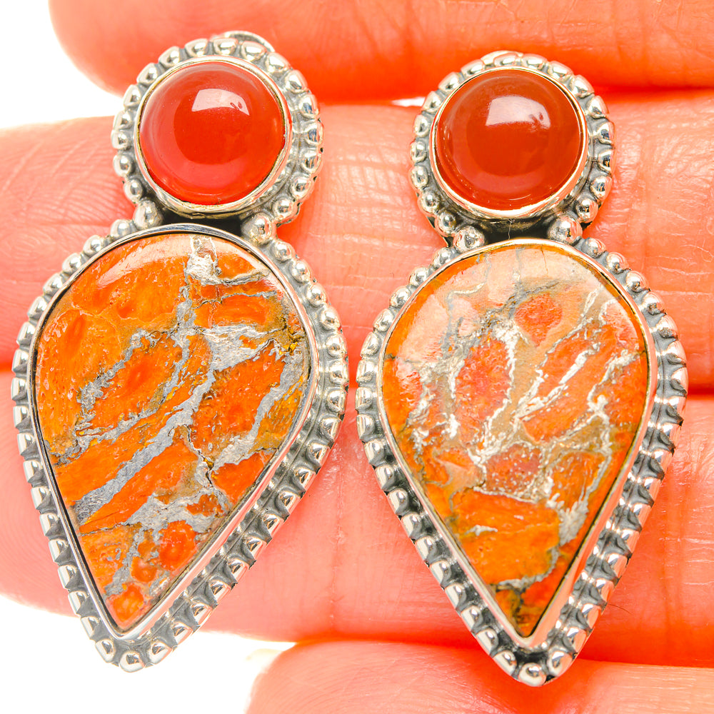 Orange Copper Composite Turquoise Earrings handcrafted by Anasilvercos - EARR426274