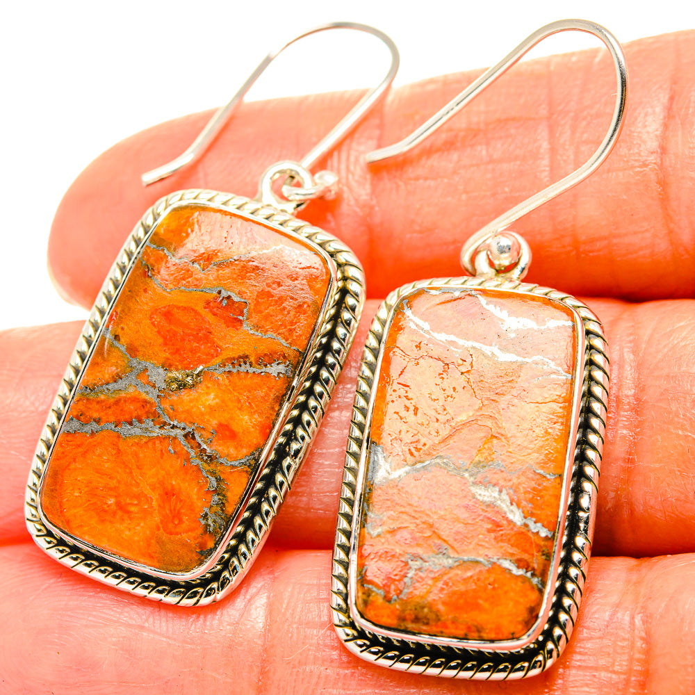 Orange Copper Composite Turquoise Earrings handcrafted by Anasilvercos - EARR426329