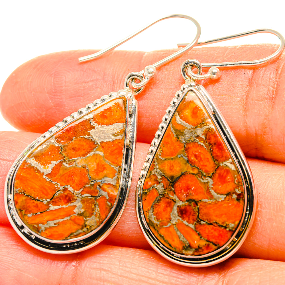 Orange Copper Composite Turquoise Earrings handcrafted by Anasilvercos - EARR426844