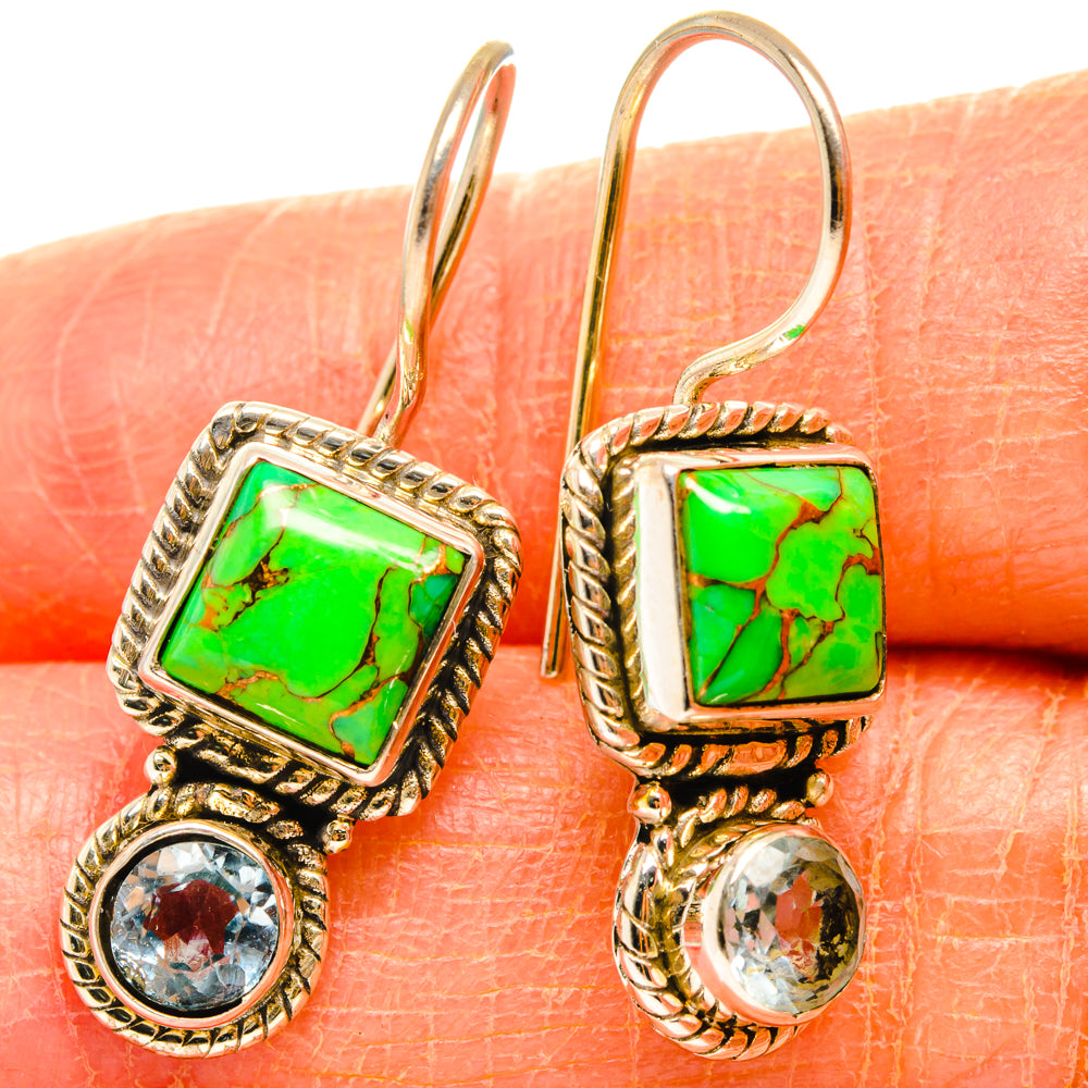 Green Copper Composite Turquoise Earrings handcrafted by Anasilvercos - EARR427004