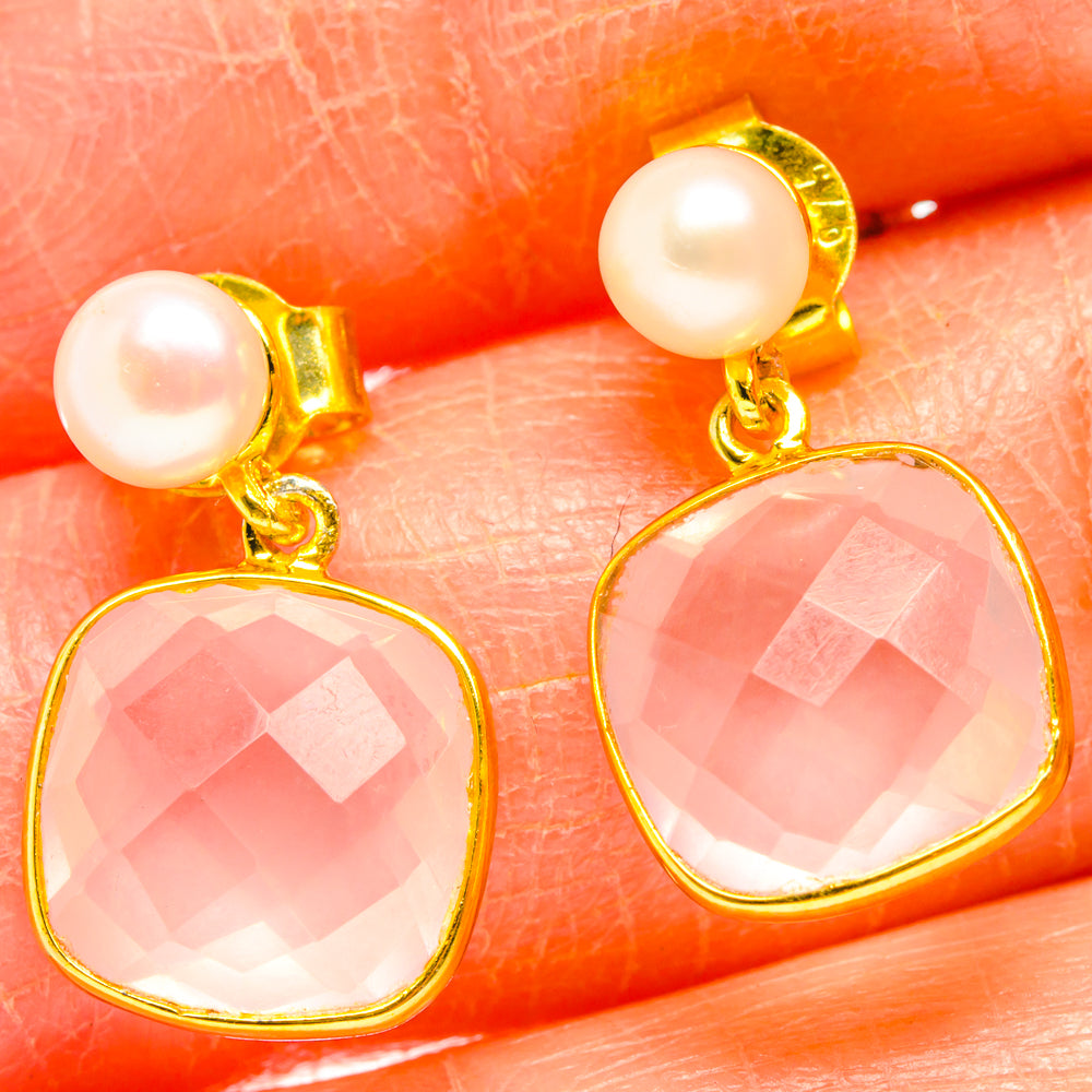 Rose Quartz Earrings handcrafted by Anasilvercos - EARR427035