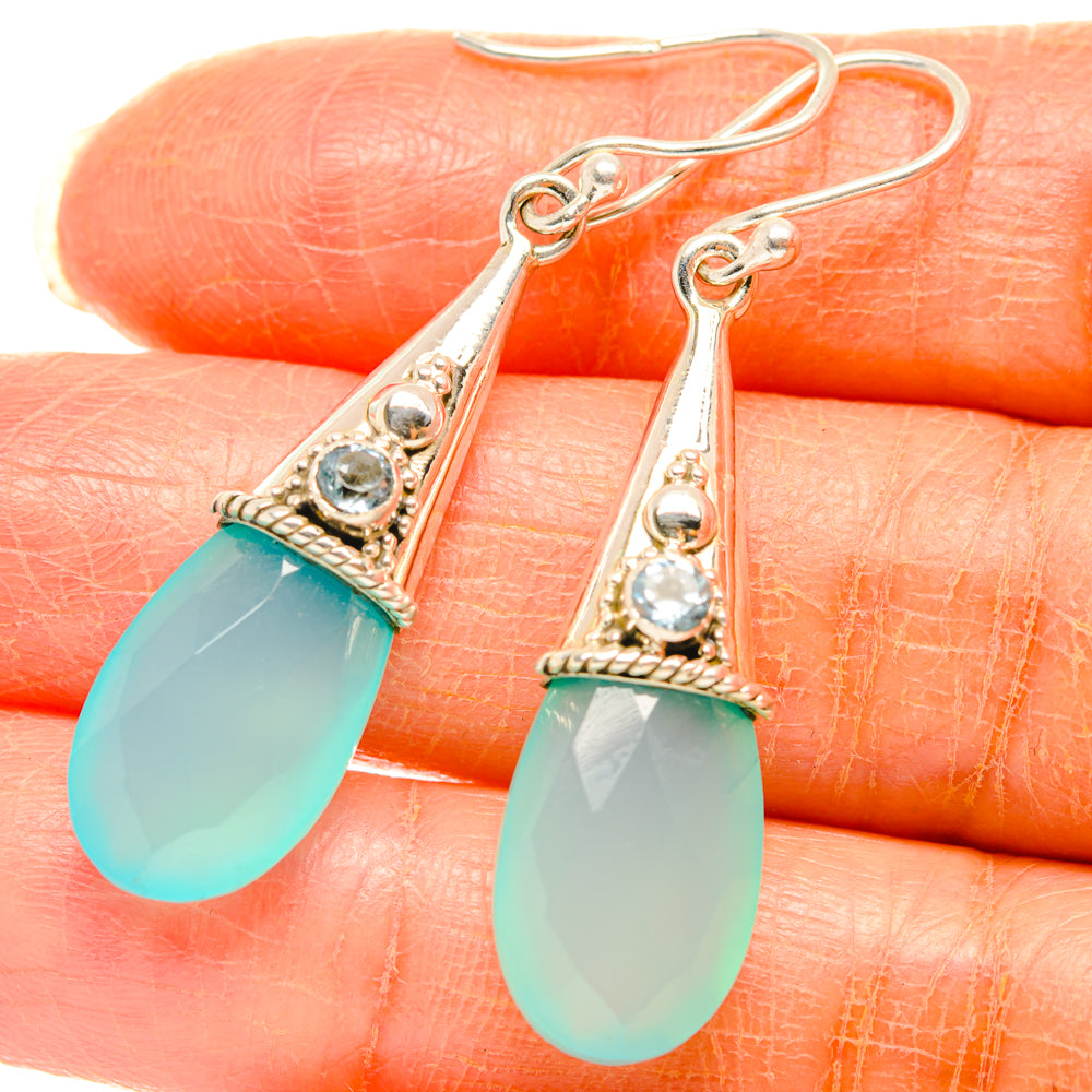 Aqua Chalcedony Earrings handcrafted by Anasilvercos - EARR427037
