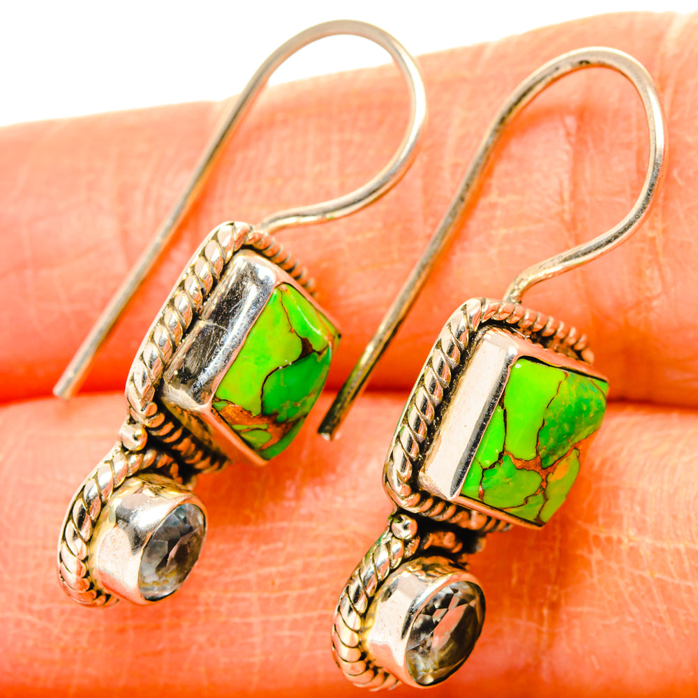 Green Copper Composite Turquoise Earrings handcrafted by Anasilvercos - EARR427081