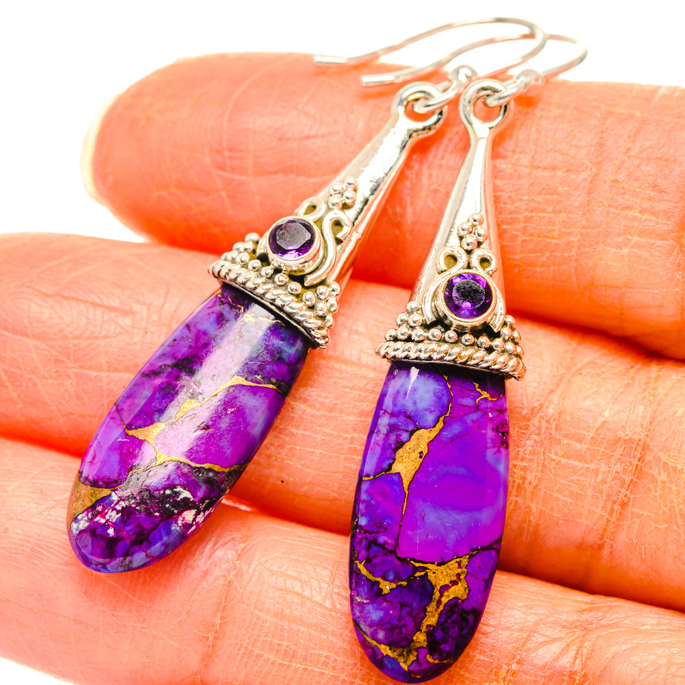Purple Copper Composite Turquoise Earrings handcrafted by Anasilvercos - EARR427091