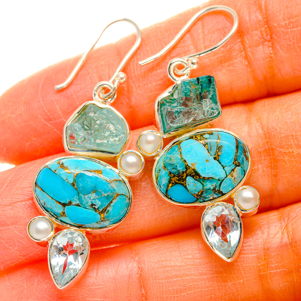 Blue Copper Composite Turquoise Earrings handcrafted by Anasilvercos - EARR427109