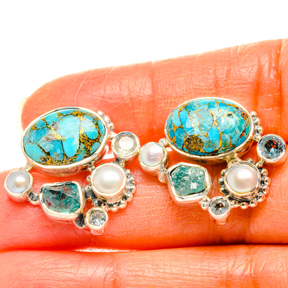 Blue Copper Composite Turquoise Earrings handcrafted by Anasilvercos - EARR427186