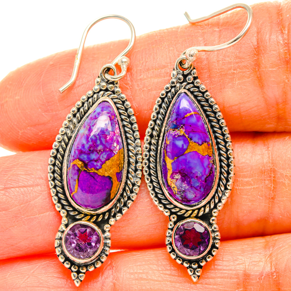 Purple Copper Composite Turquoise Earrings handcrafted by Anasilvercos - EARR427217