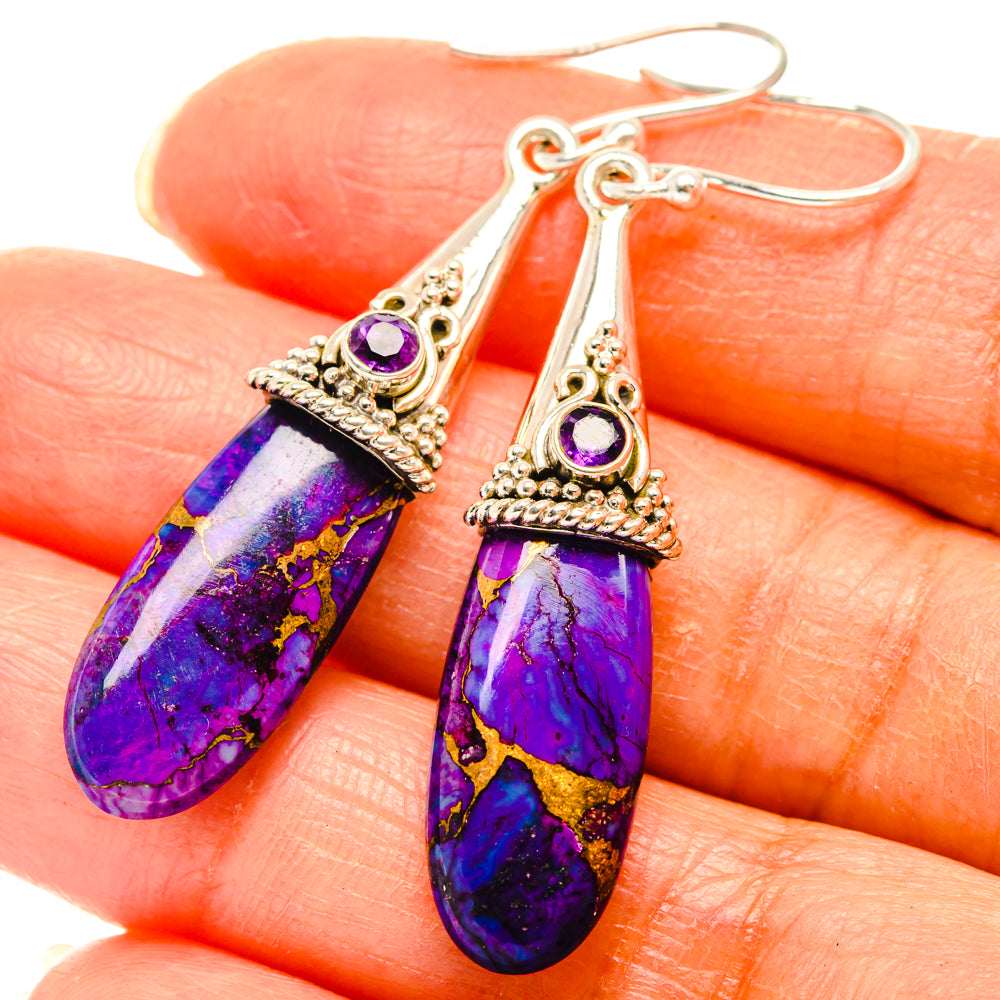 Purple Copper Composite Turquoise Earrings handcrafted by Anasilvercos - EARR427241