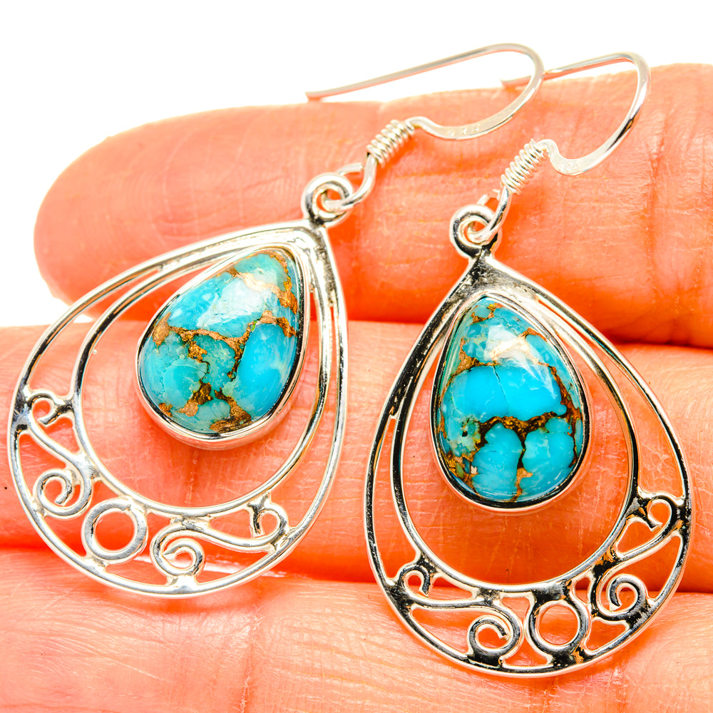 Blue Copper Composite Turquoise Earrings handcrafted by Anasilvercos - EARR427318
