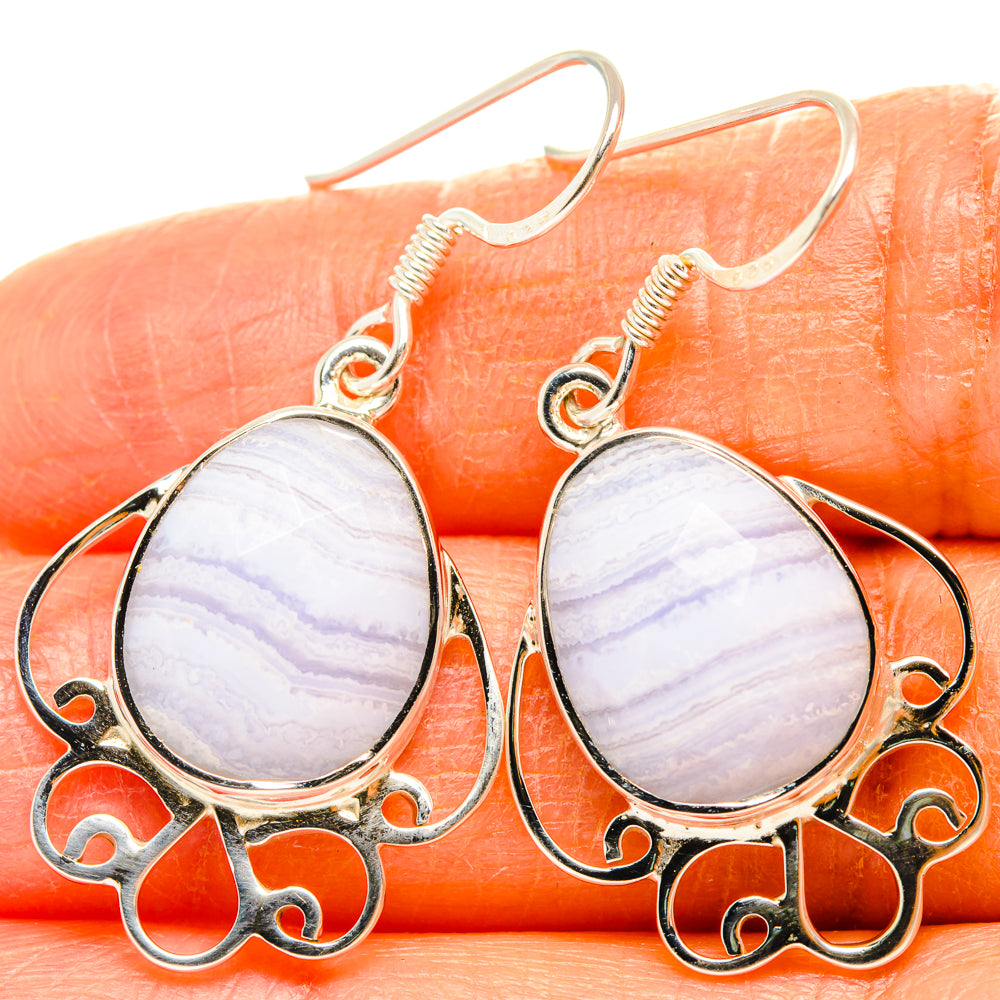 Blue Lace Agate Earrings handcrafted by Anasilvercos - EARR427339