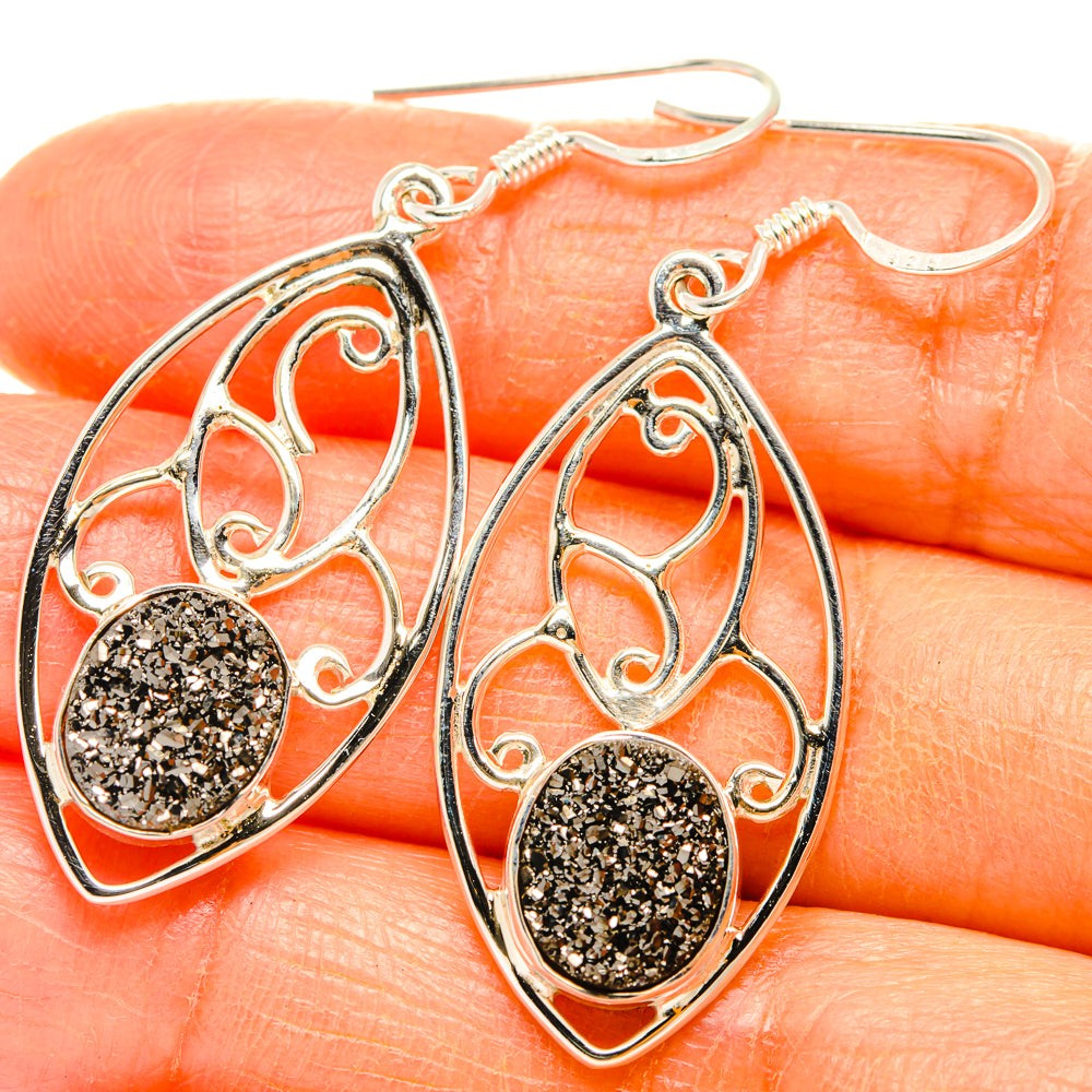 Hematite Druzy Earrings handcrafted by Anasilvercos - EARR427364