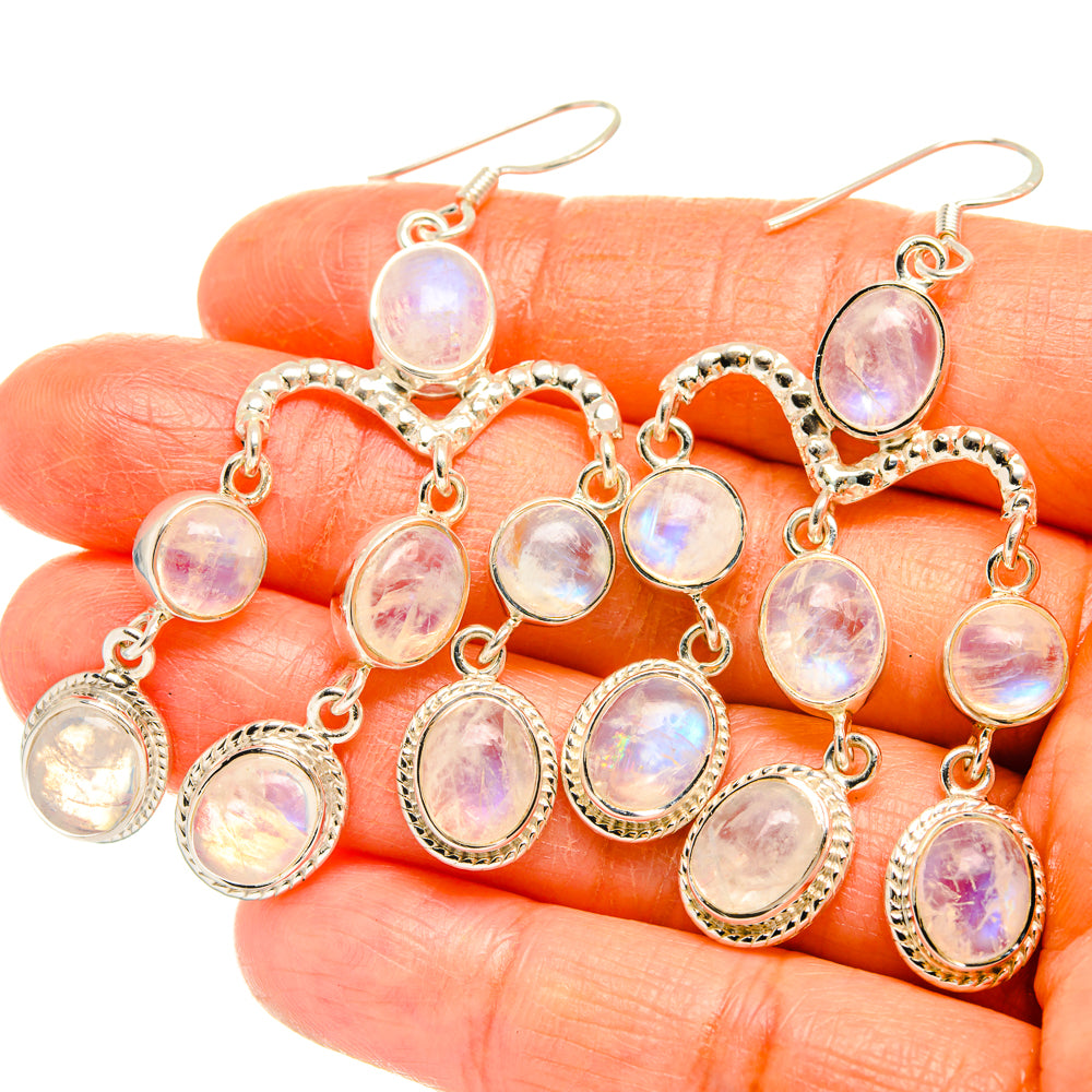 Rainbow Moonstone Earrings handcrafted by Anasilvercos - EARR427381