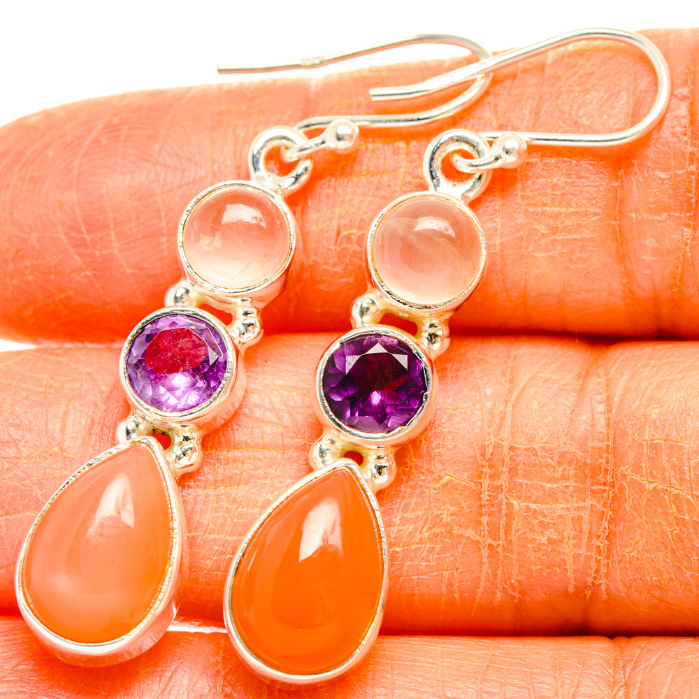 Peach Moonstone Earrings handcrafted by Anasilvercos - EARR427395