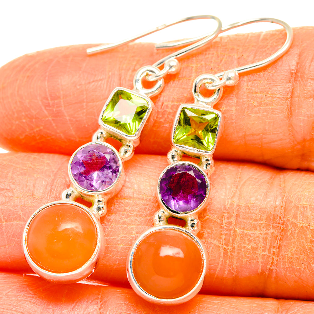 Peach Moonstone Earrings handcrafted by Anasilvercos - EARR427431