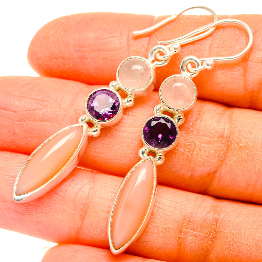 Peach Moonstone Earrings handcrafted by Anasilvercos - EARR427475