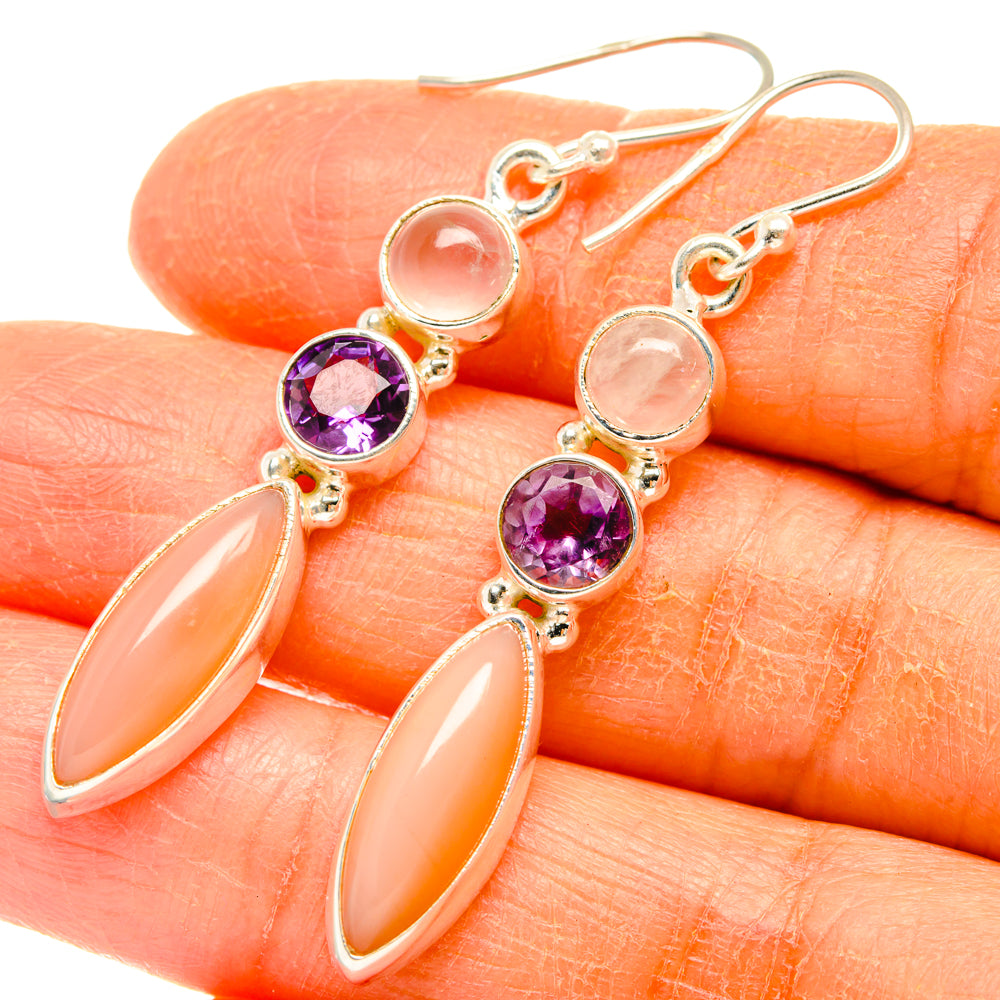 Peach Moonstone Earrings handcrafted by Anasilvercos - EARR427486