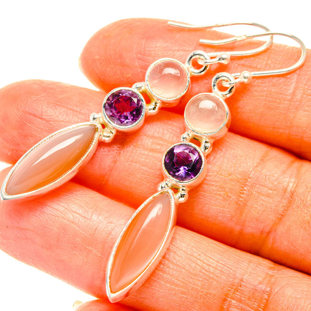Peach Moonstone Earrings handcrafted by Anasilvercos - EARR427493