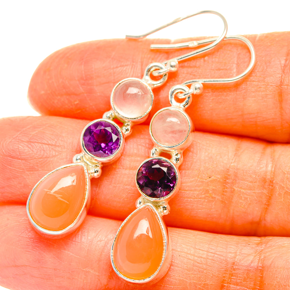 Peach Moonstone Earrings handcrafted by Anasilvercos - EARR427509