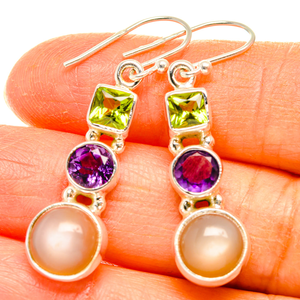Peach Moonstone Earrings handcrafted by Anasilvercos - EARR427512