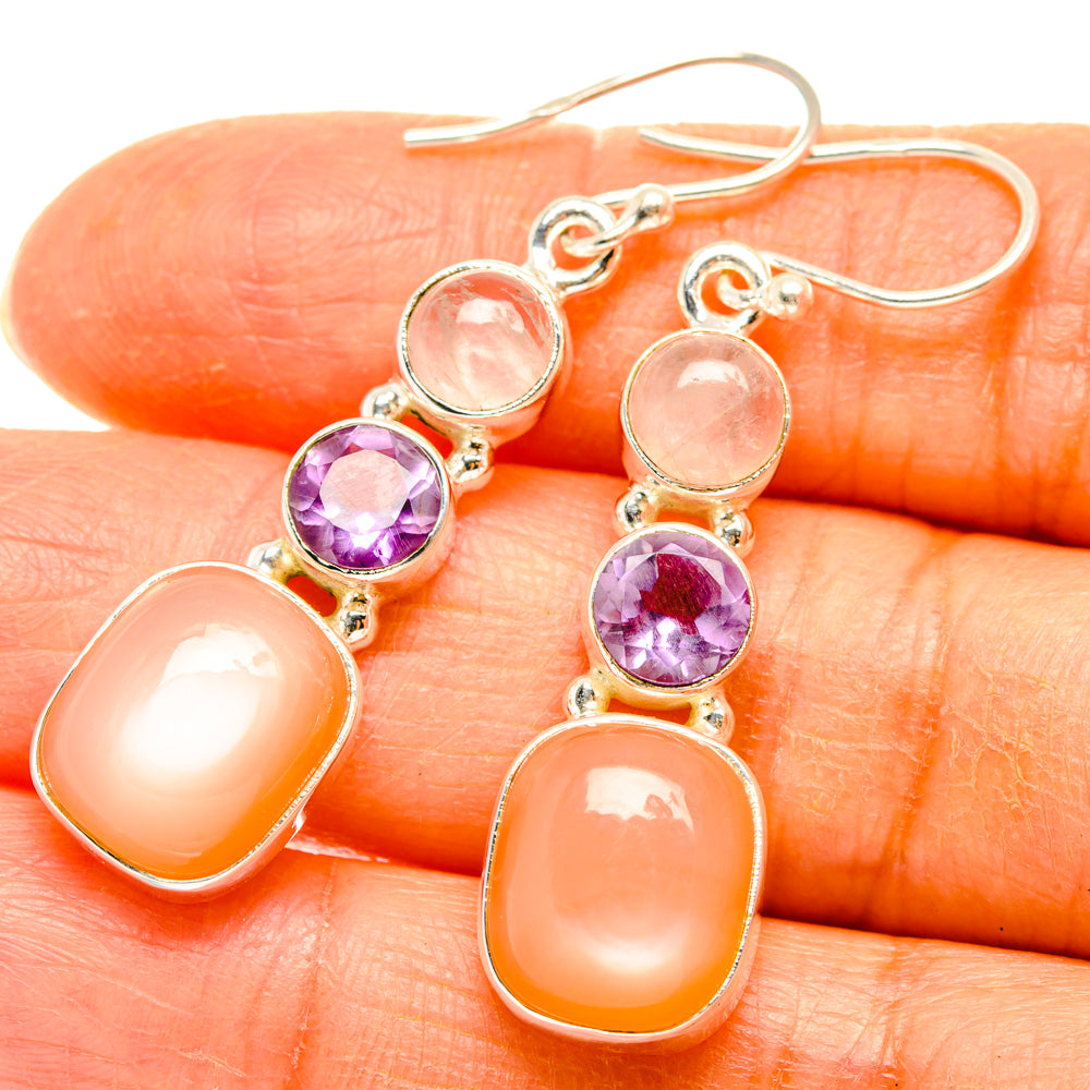 Peach Moonstone Earrings handcrafted by Anasilvercos - EARR427518