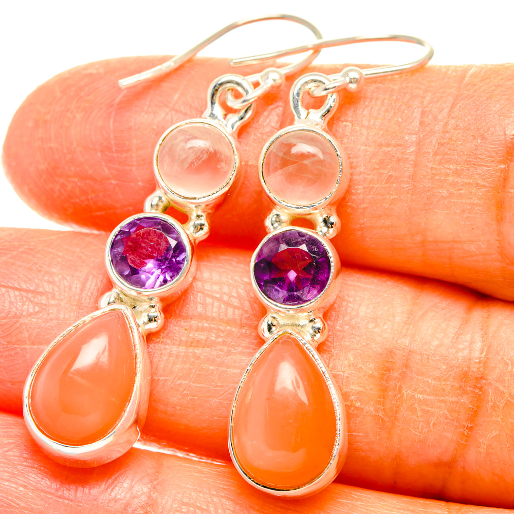 Peach Moonstone Earrings handcrafted by Anasilvercos - EARR427552