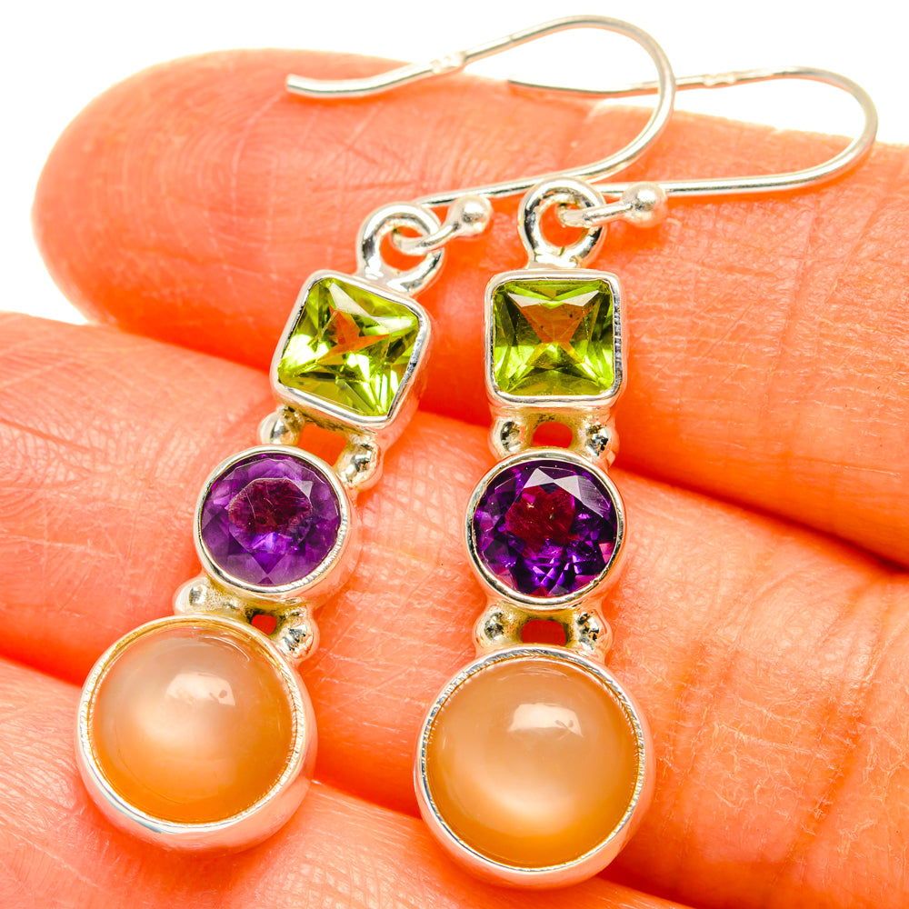 Peach Moonstone Earrings handcrafted by Anasilvercos - EARR427556