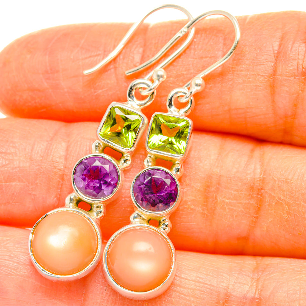 Peach Moonstone Earrings handcrafted by Anasilvercos - EARR427565