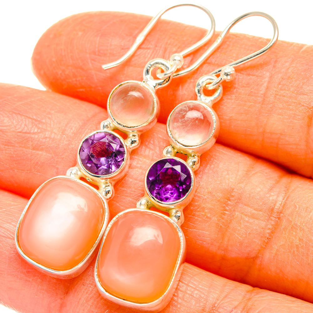 Peach Moonstone Earrings handcrafted by Anasilvercos - EARR427569