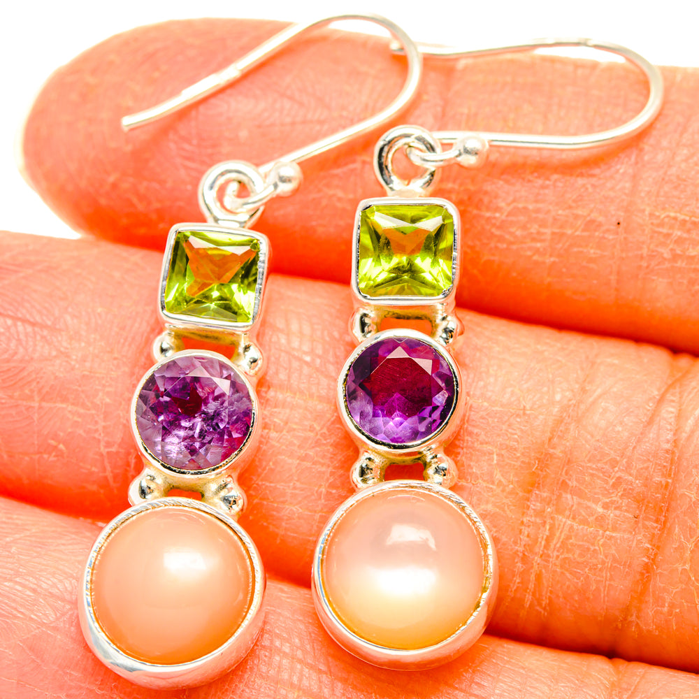 Peach Moonstone Earrings handcrafted by Anasilvercos - EARR427590