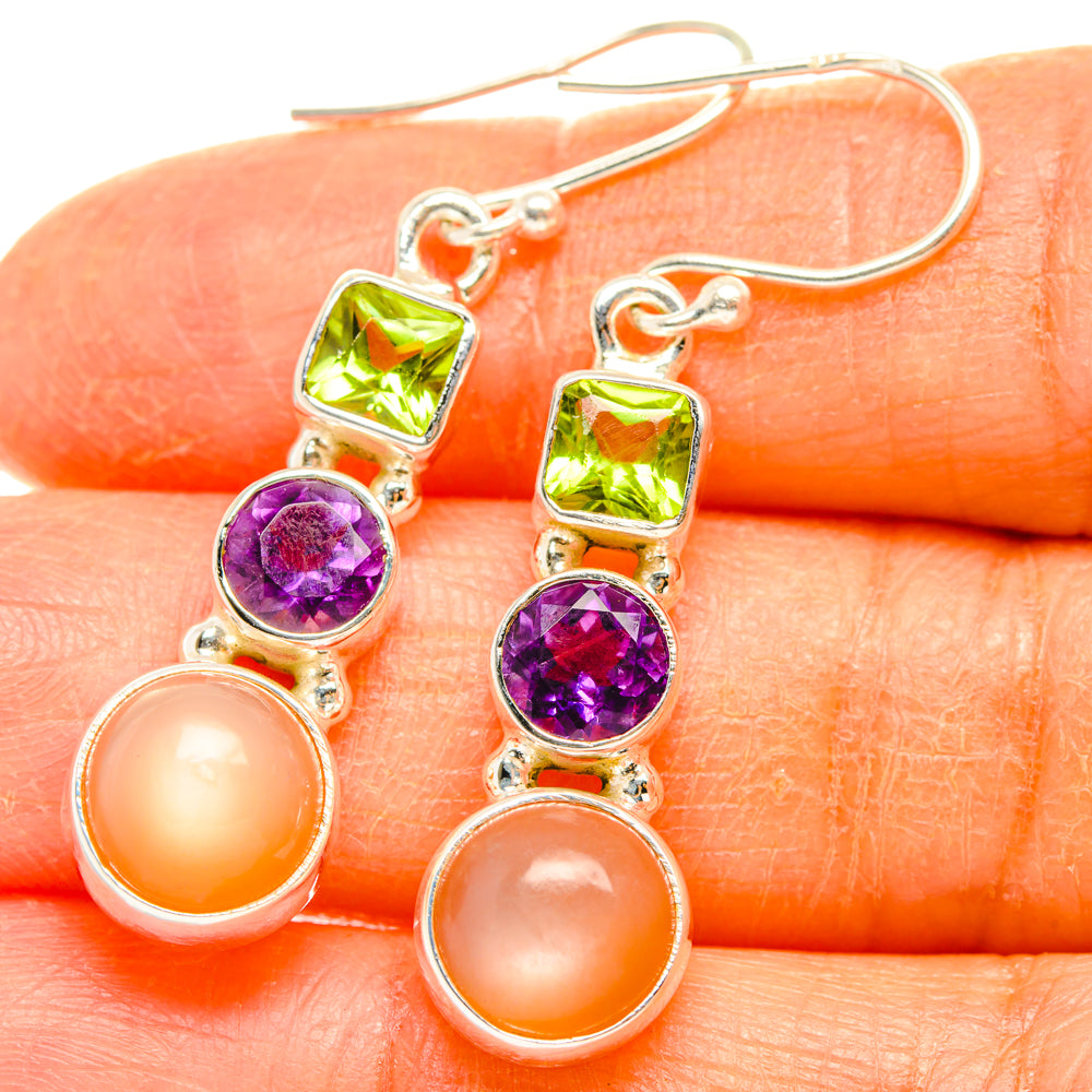 Peach Moonstone Earrings handcrafted by Anasilvercos - EARR427614