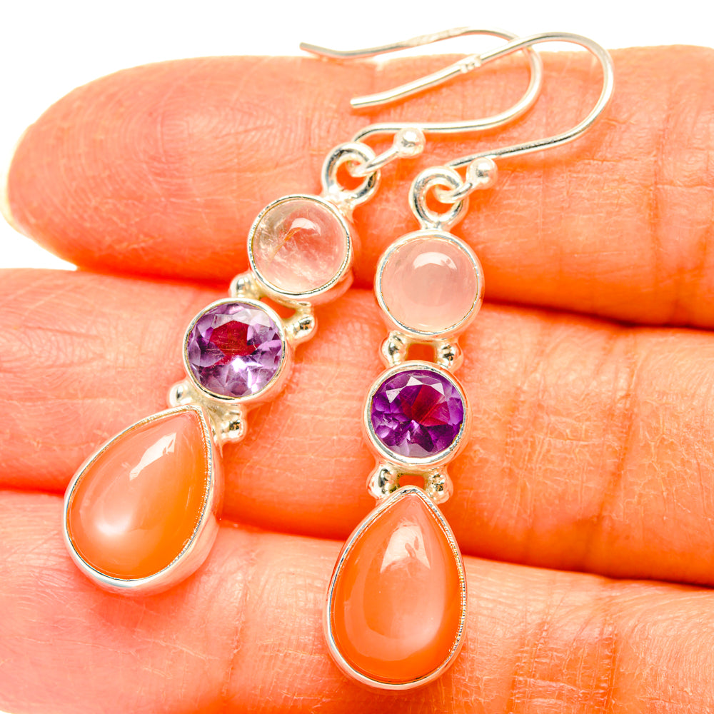 Peach Moonstone Earrings handcrafted by Anasilvercos - EARR427646