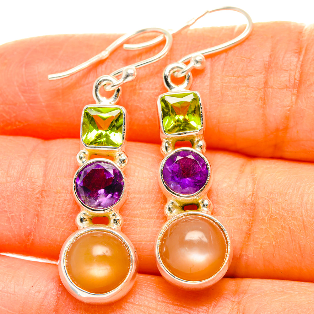 Peach Moonstone Earrings handcrafted by Anasilvercos - EARR427655