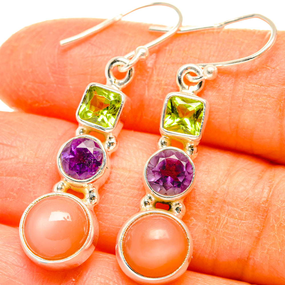 Peach Moonstone Earrings handcrafted by Anasilvercos - EARR427659
